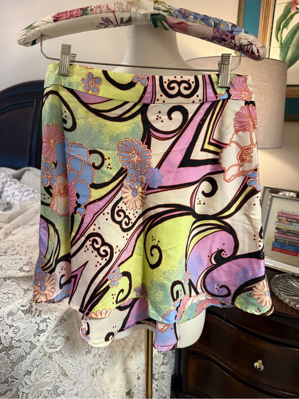Free People Pastel Floral & Swirl Skater Skirt